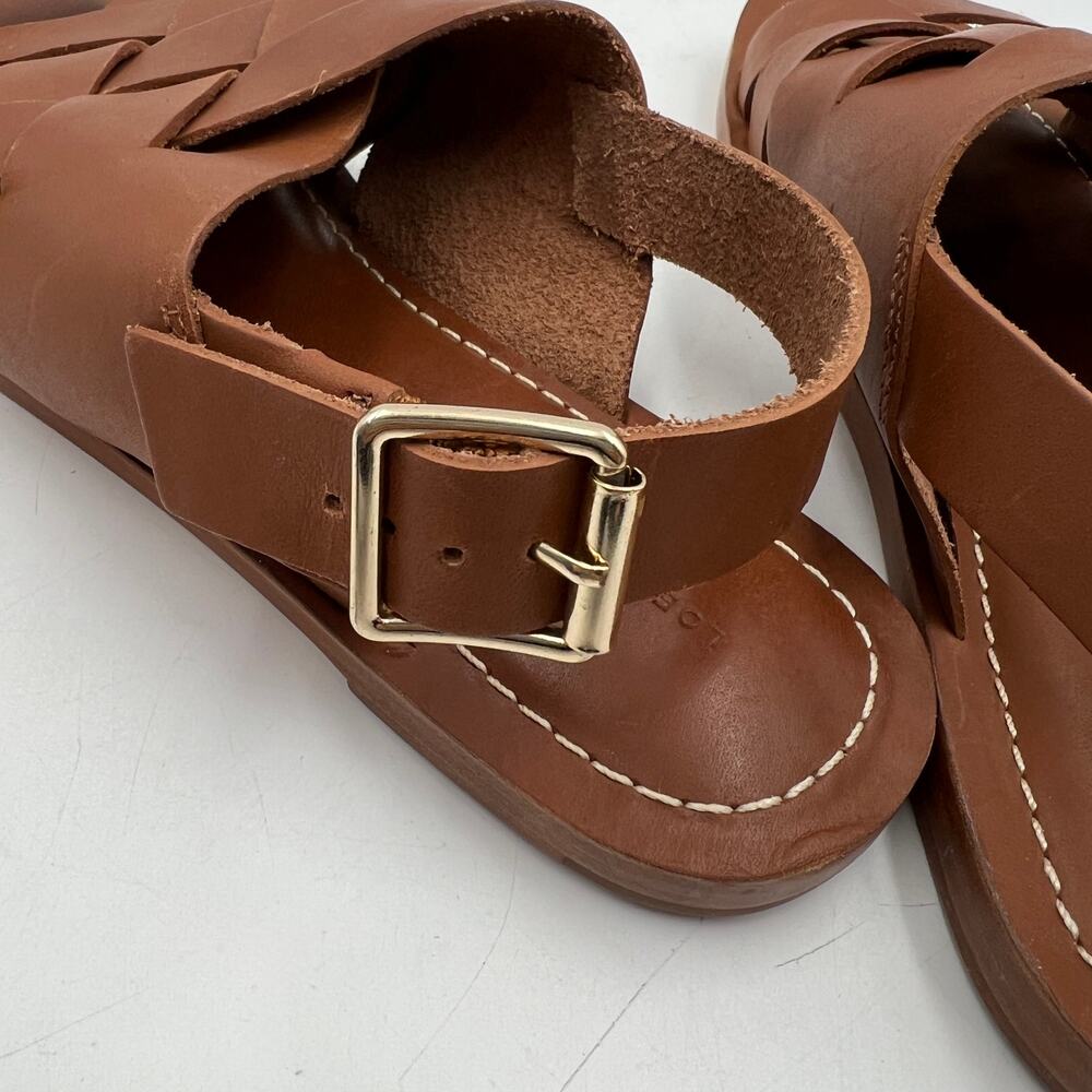 Loeffler Randal Grayson Leather Peep Toe Slingback Sandals Tan Coastal Prep - Picture 5 of 10